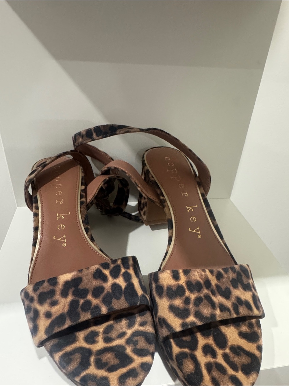 Copper Key Leopard Print Block Heel Sandals - Tan & Black